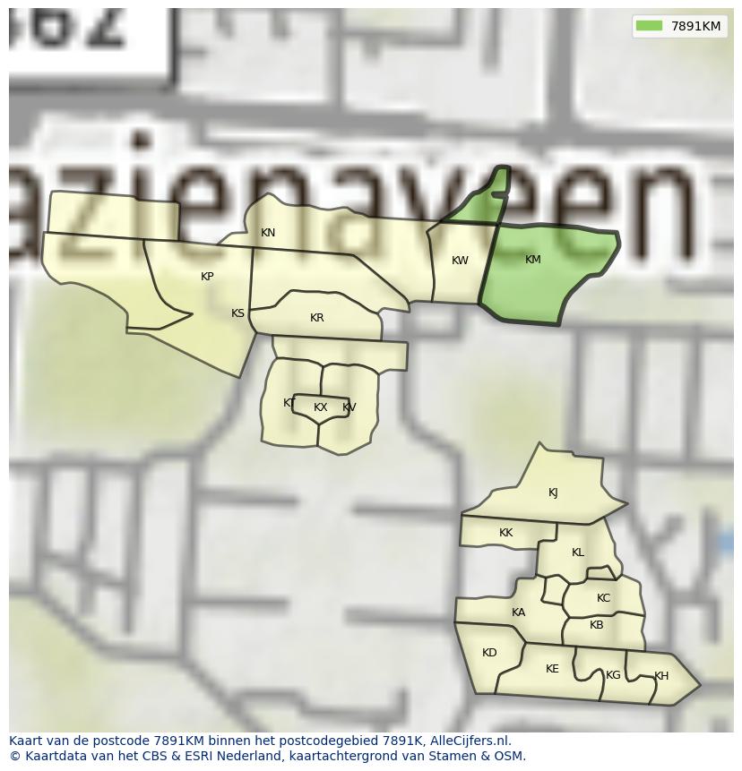 Afbeelding van het postcodegebied 7891 KM op de kaart.