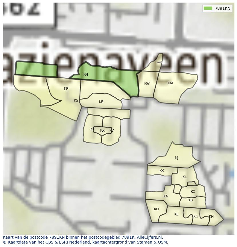 Afbeelding van het postcodegebied 7891 KN op de kaart.