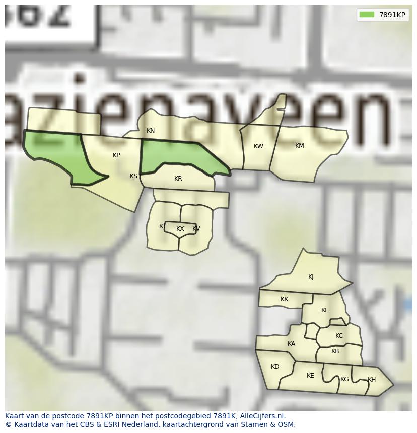 Afbeelding van het postcodegebied 7891 KP op de kaart.