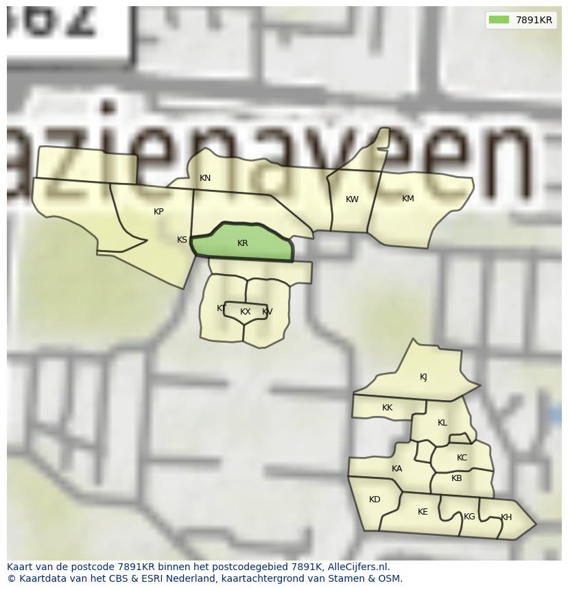 Afbeelding van het postcodegebied 7891 KR op de kaart.