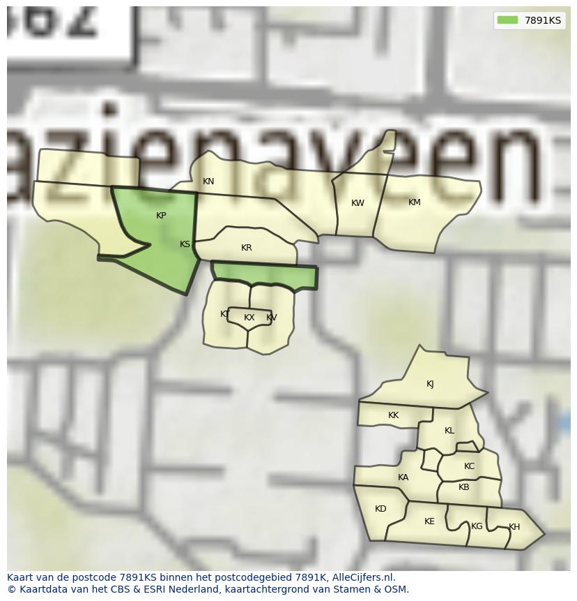 Afbeelding van het postcodegebied 7891 KS op de kaart.