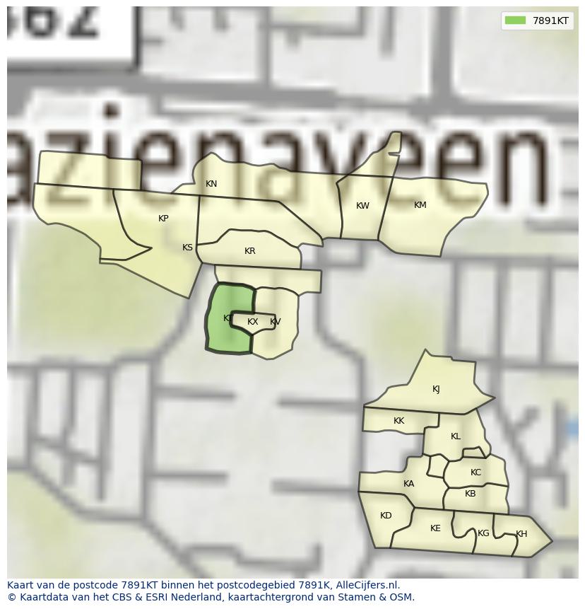 Afbeelding van het postcodegebied 7891 KT op de kaart.