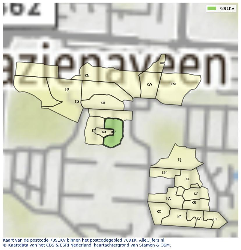 Afbeelding van het postcodegebied 7891 KV op de kaart.