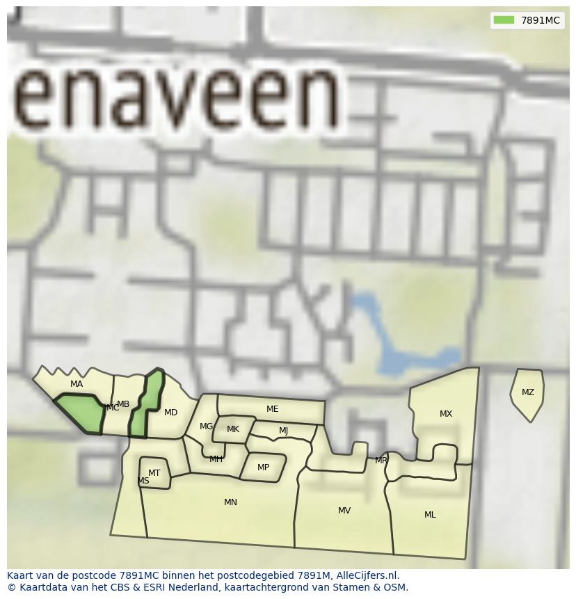 Afbeelding van het postcodegebied 7891 MC op de kaart.