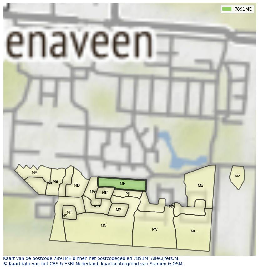 Afbeelding van het postcodegebied 7891 ME op de kaart.