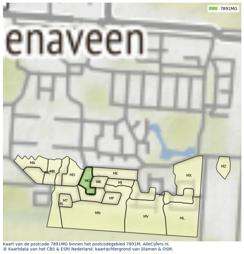 Afbeelding van het postcodegebied 7891 MG op de kaart.
