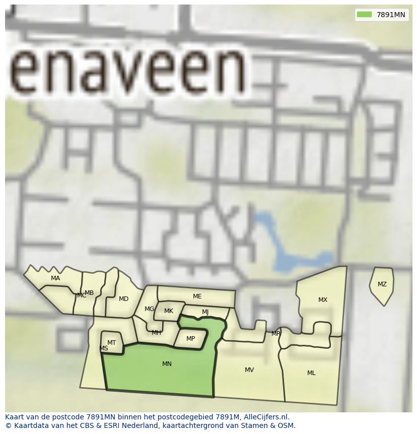 Afbeelding van het postcodegebied 7891 MN op de kaart.