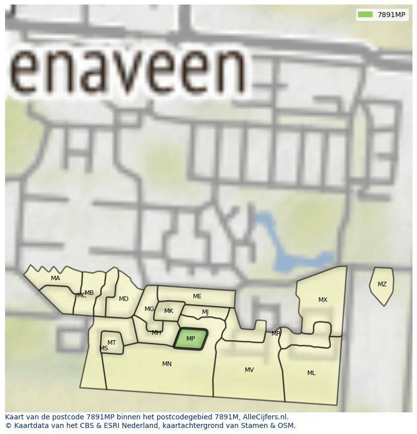 Afbeelding van het postcodegebied 7891 MP op de kaart.