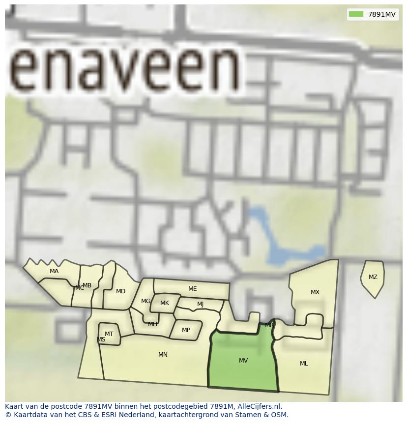 Afbeelding van het postcodegebied 7891 MV op de kaart.