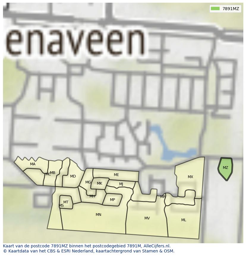 Afbeelding van het postcodegebied 7891 MZ op de kaart.
