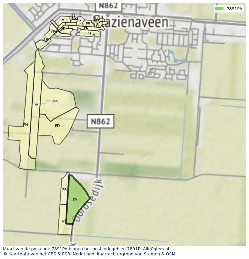 Afbeelding van het postcodegebied 7891 PA op de kaart.