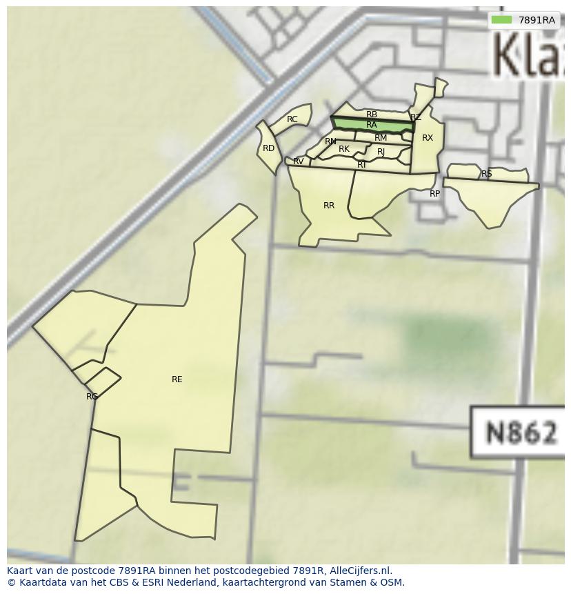 Afbeelding van het postcodegebied 7891 RA op de kaart.
