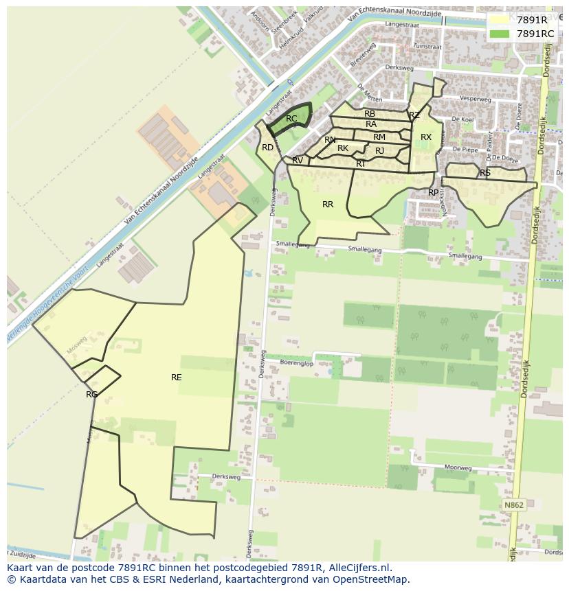 Afbeelding van het postcodegebied 7891 RC op de kaart.