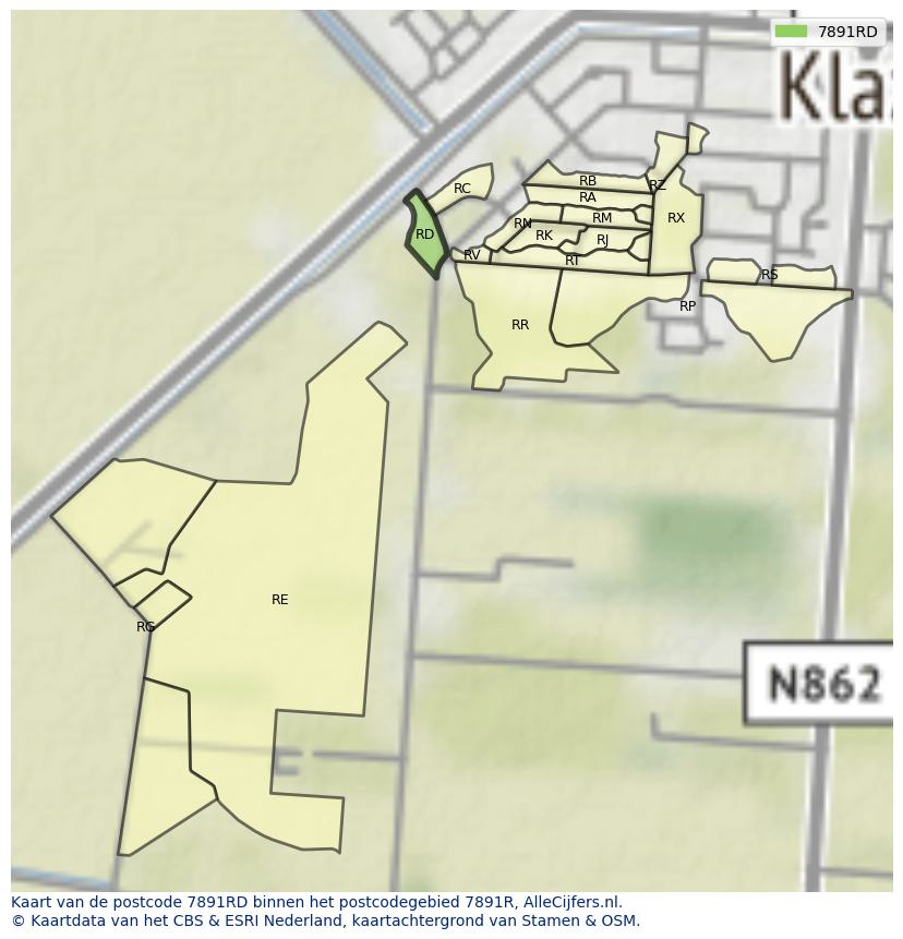 Afbeelding van het postcodegebied 7891 RD op de kaart.