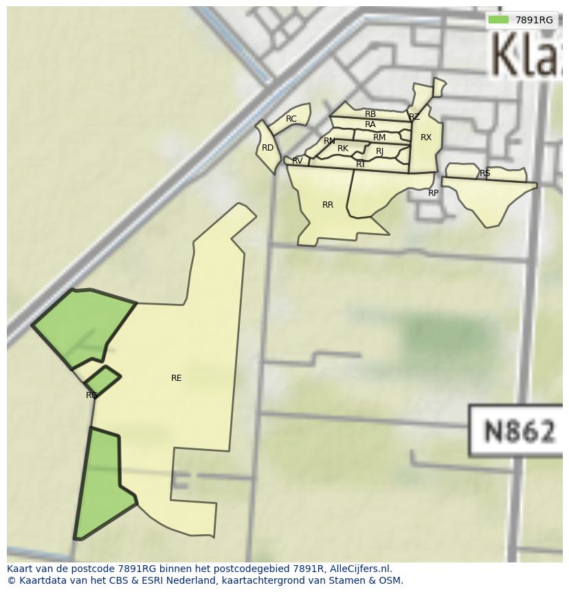 Afbeelding van het postcodegebied 7891 RG op de kaart.