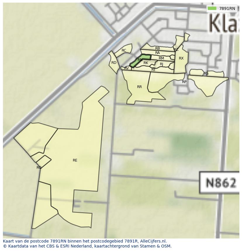 Afbeelding van het postcodegebied 7891 RN op de kaart.