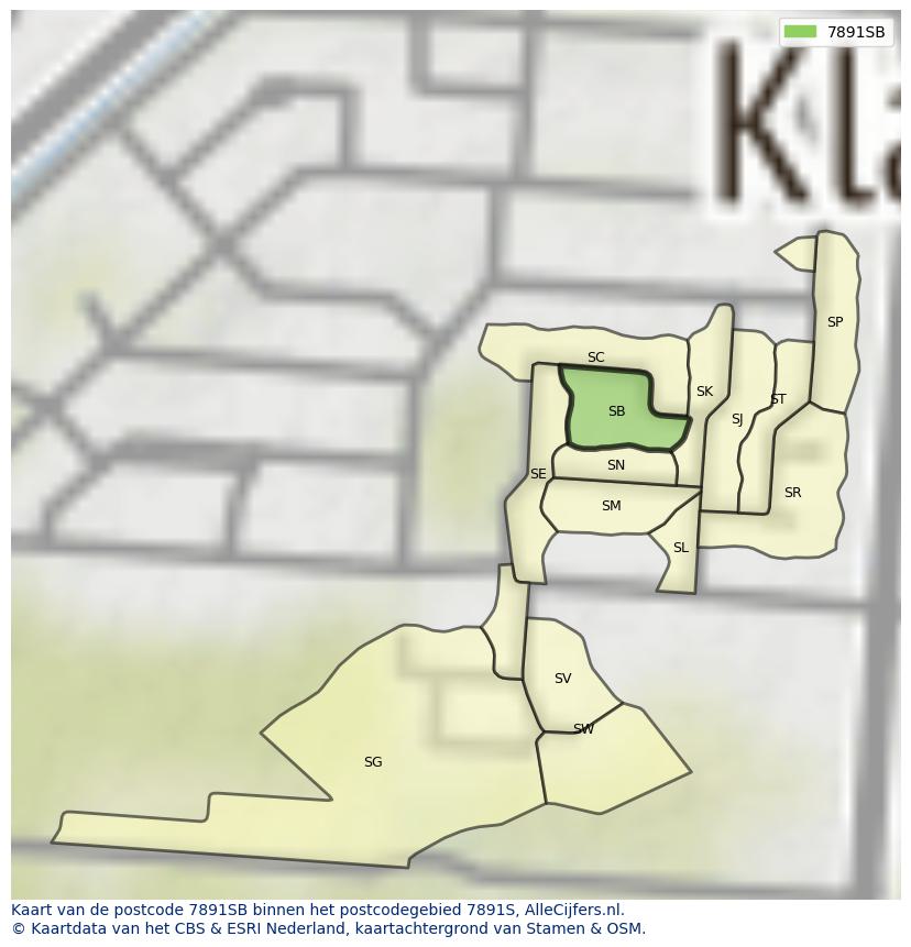 Afbeelding van het postcodegebied 7891 SB op de kaart.