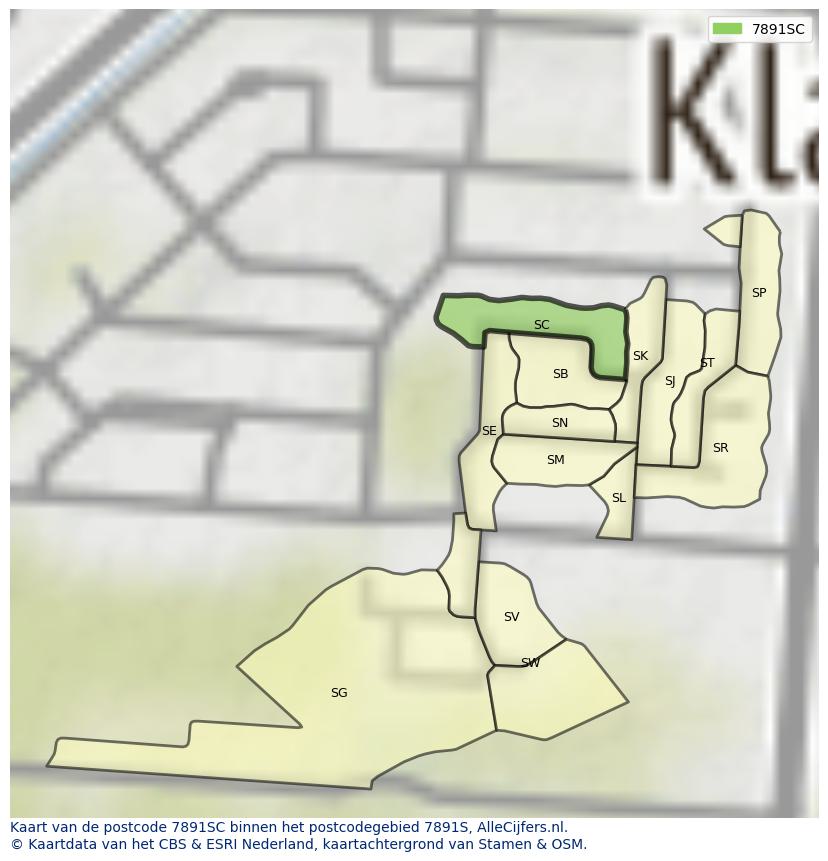 Afbeelding van het postcodegebied 7891 SC op de kaart.