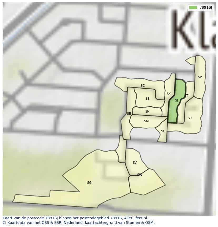 Afbeelding van het postcodegebied 7891 SJ op de kaart.
