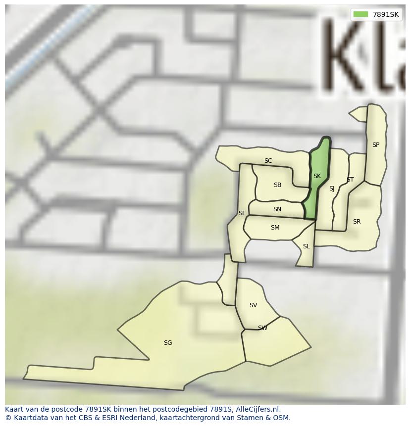 Afbeelding van het postcodegebied 7891 SK op de kaart.
