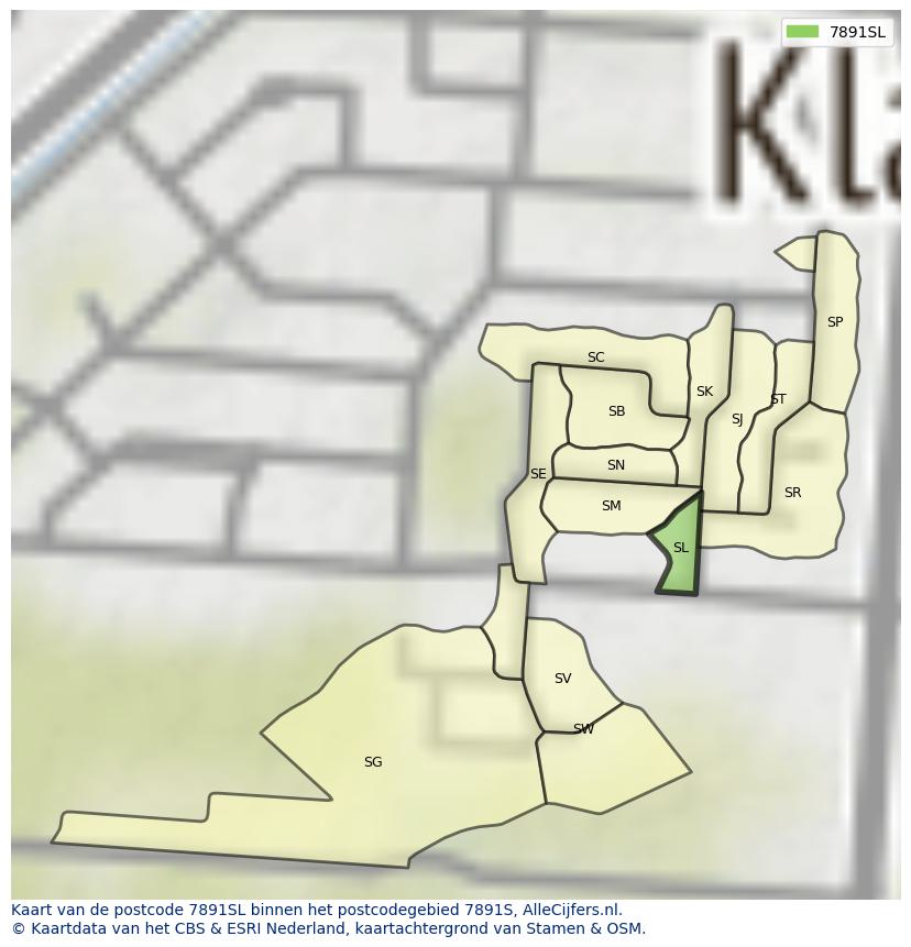 Afbeelding van het postcodegebied 7891 SL op de kaart.