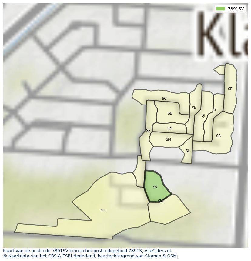 Afbeelding van het postcodegebied 7891 SV op de kaart.