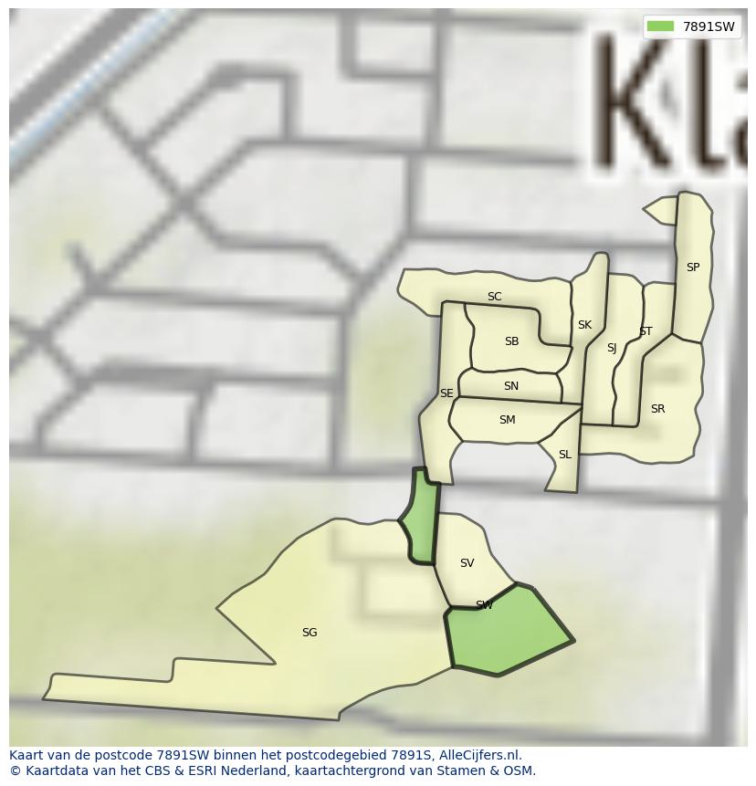 Afbeelding van het postcodegebied 7891 SW op de kaart.