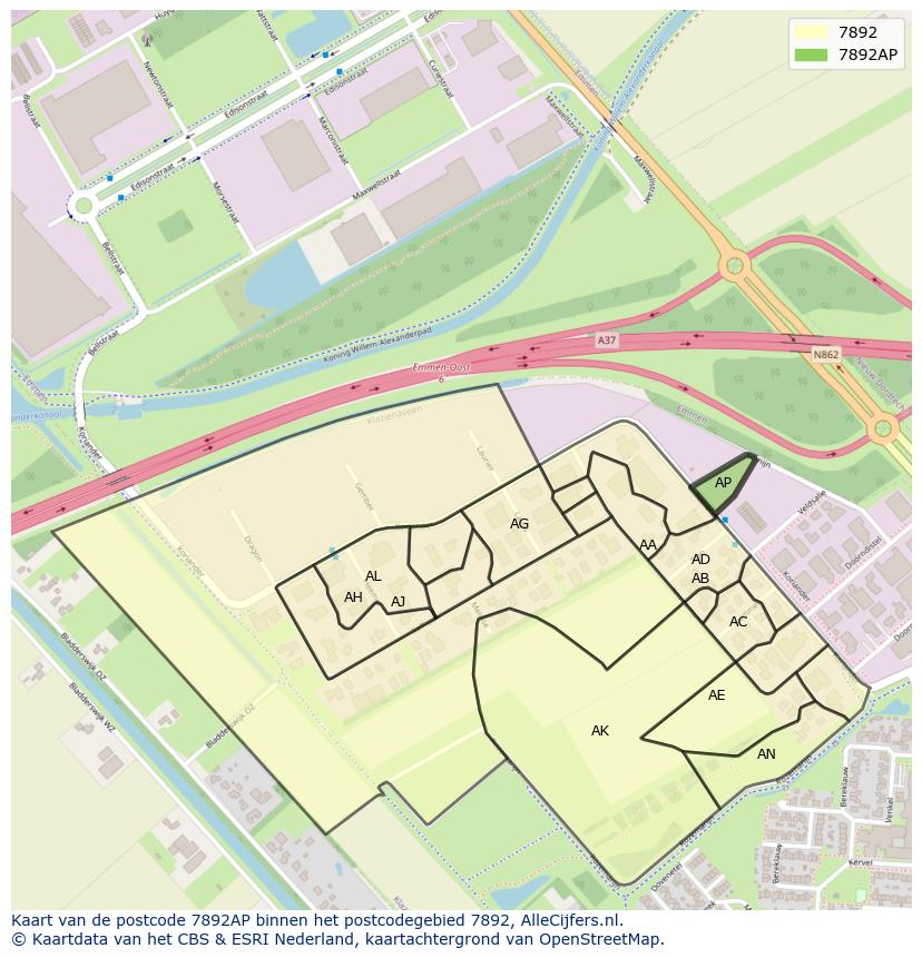 Afbeelding van het postcodegebied 7892 AP op de kaart.