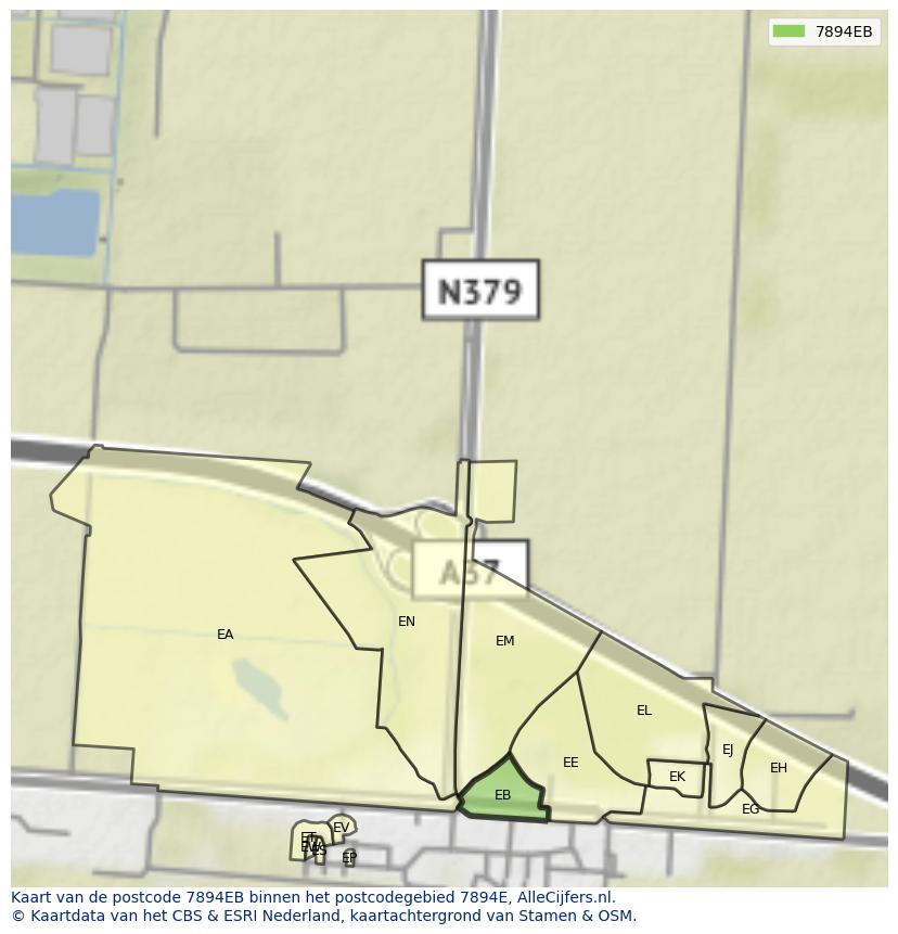 Afbeelding van het postcodegebied 7894 EB op de kaart.