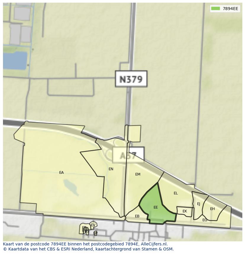 Afbeelding van het postcodegebied 7894 EE op de kaart.