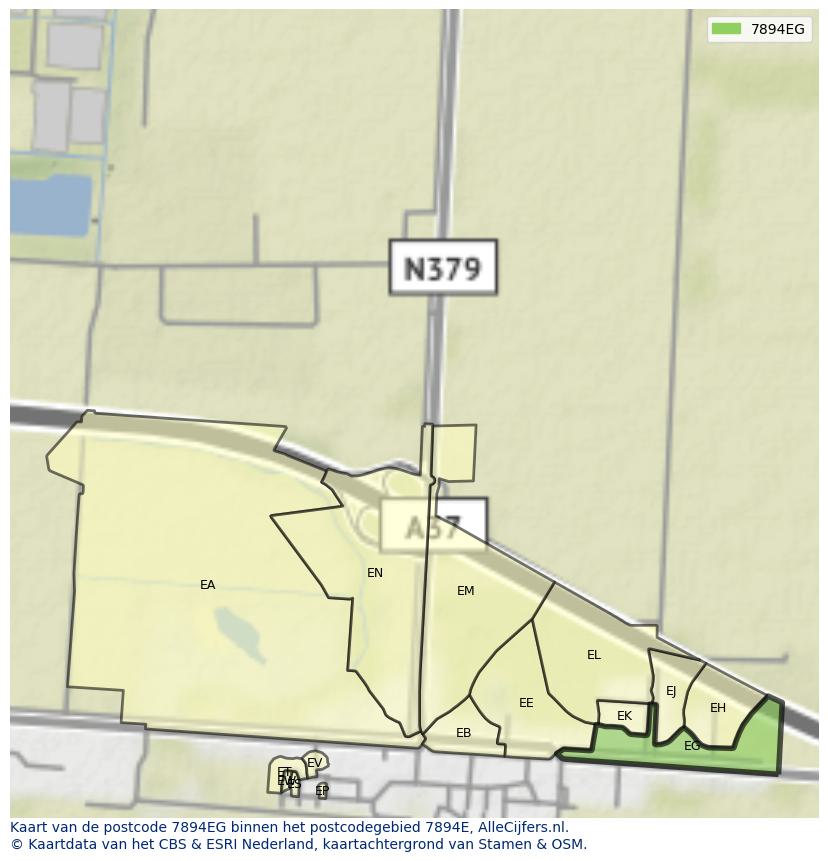 Afbeelding van het postcodegebied 7894 EG op de kaart.