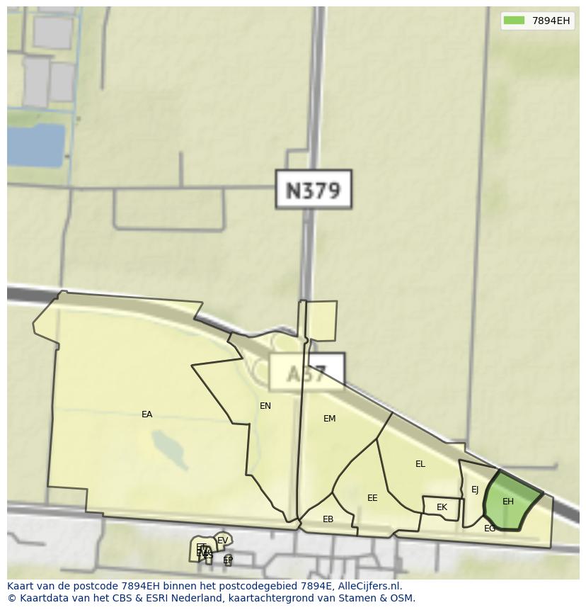 Afbeelding van het postcodegebied 7894 EH op de kaart.