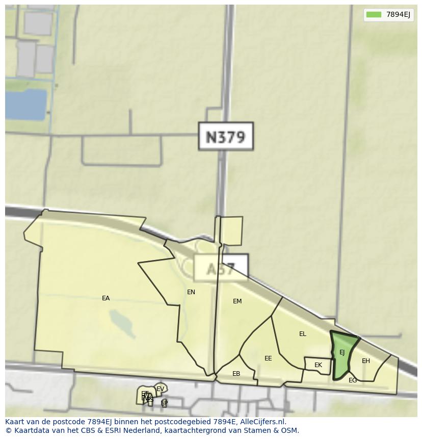 Afbeelding van het postcodegebied 7894 EJ op de kaart.