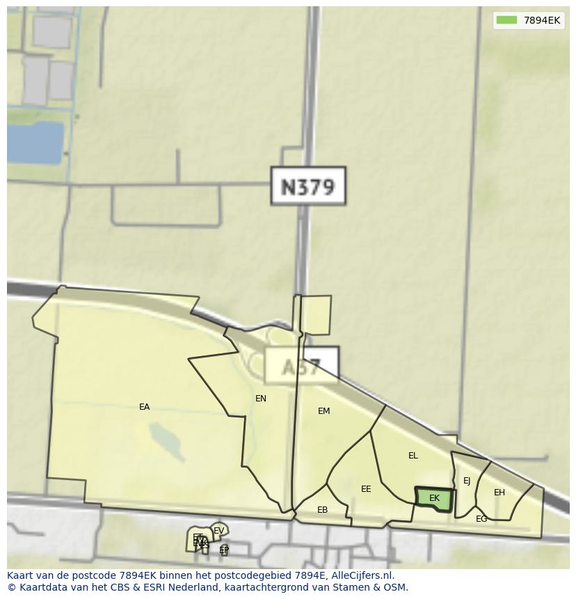 Afbeelding van het postcodegebied 7894 EK op de kaart.