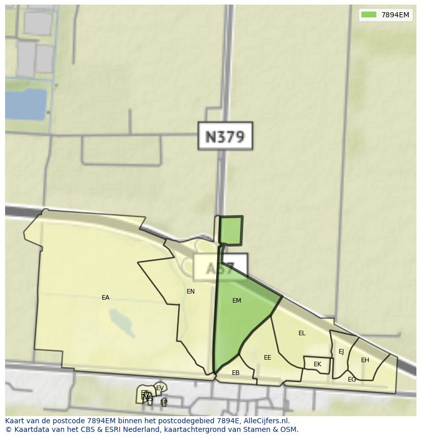 Afbeelding van het postcodegebied 7894 EM op de kaart.