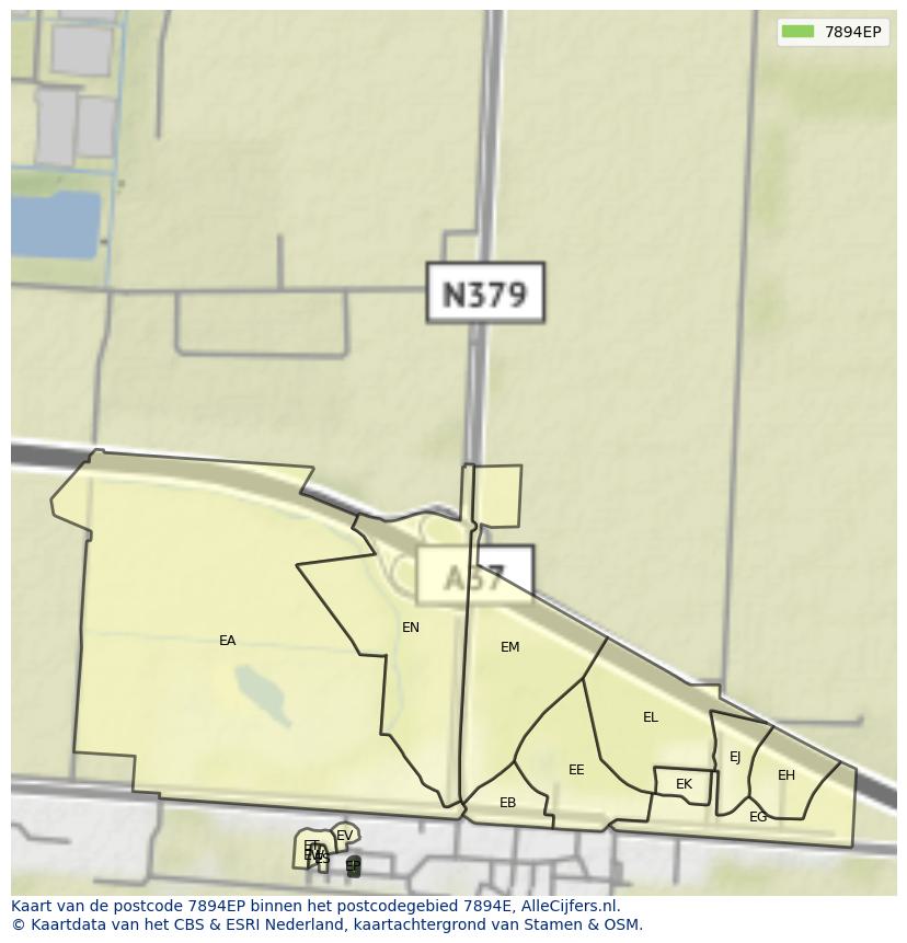 Afbeelding van het postcodegebied 7894 EP op de kaart.