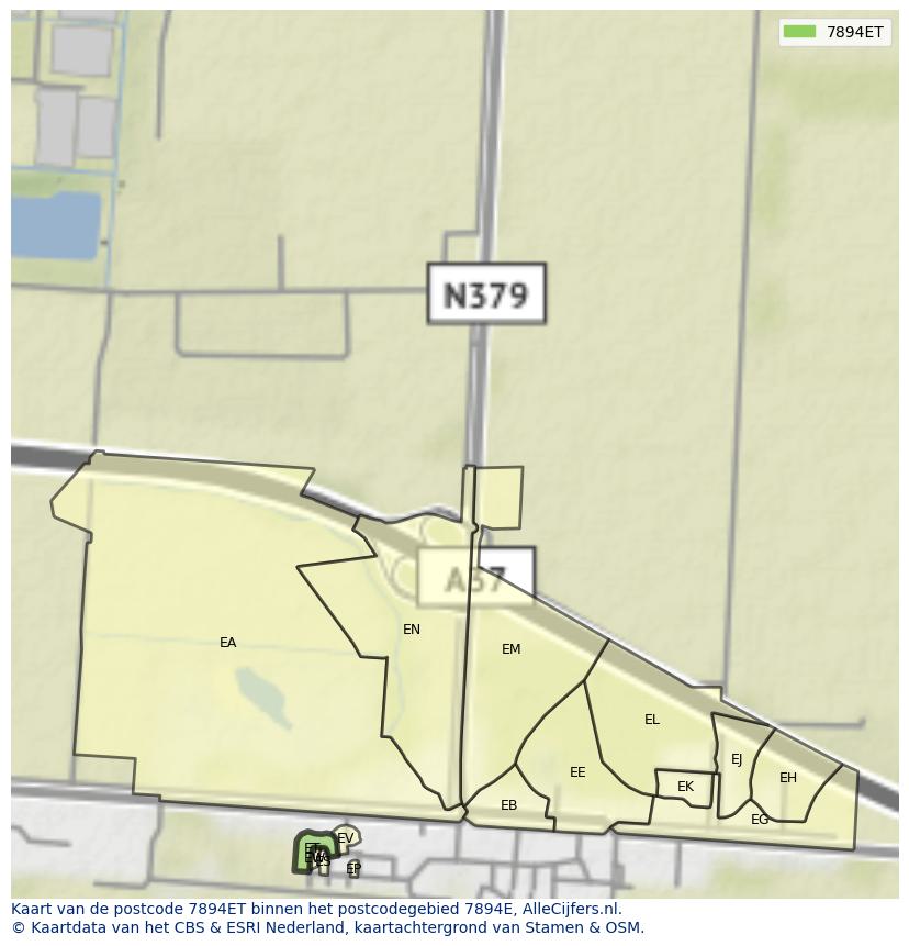 Afbeelding van het postcodegebied 7894 ET op de kaart.