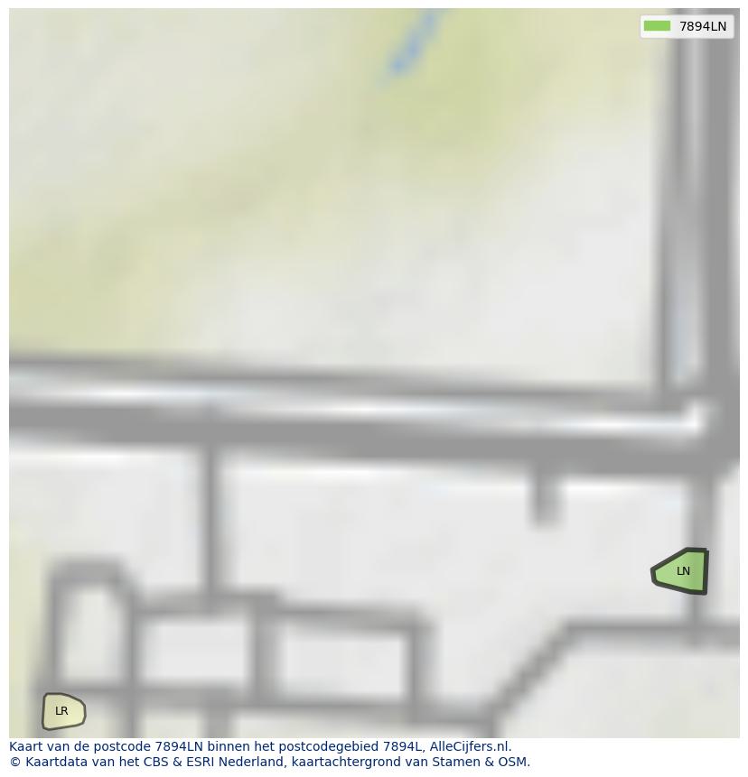 Afbeelding van het postcodegebied 7894 LN op de kaart.