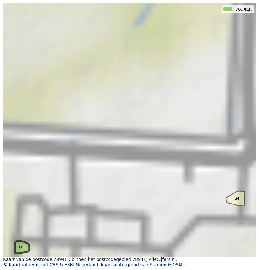 Afbeelding van het postcodegebied 7894 LR op de kaart.