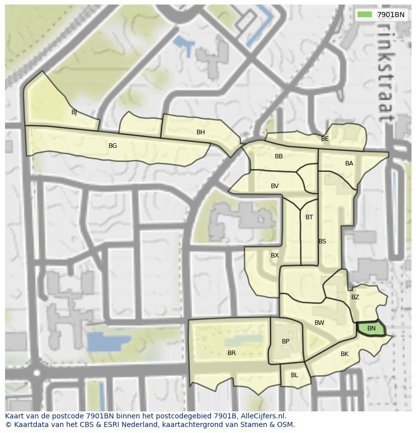 Afbeelding van het postcodegebied 7901 BN op de kaart.