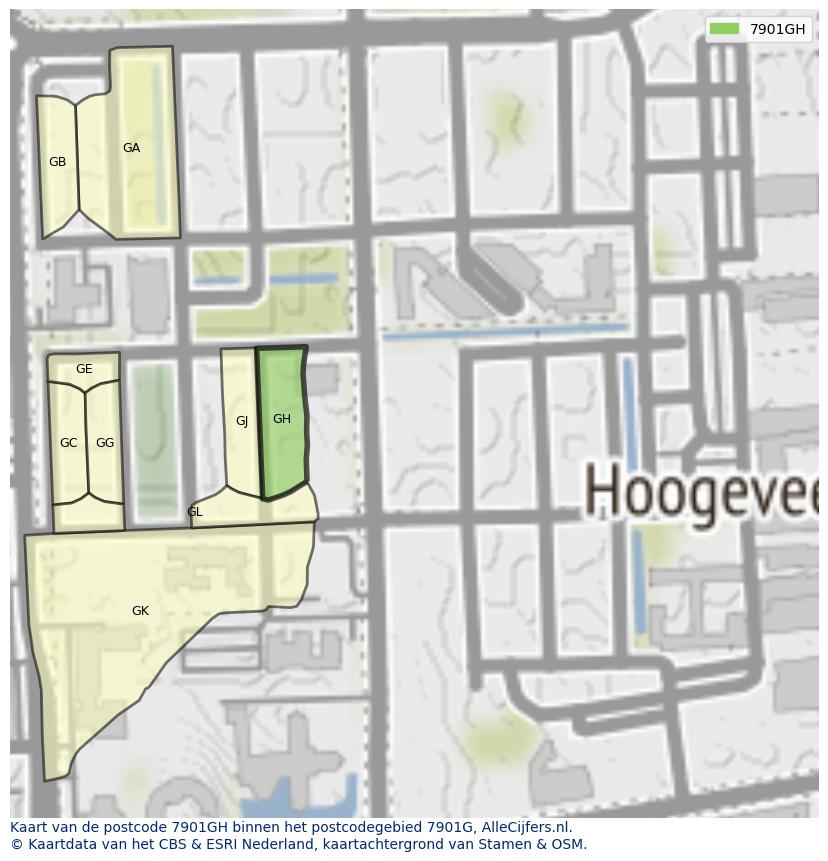Afbeelding van het postcodegebied 7901 GH op de kaart.
