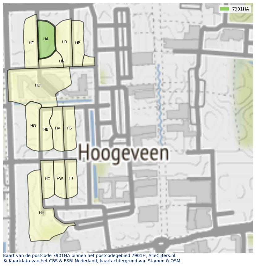 Afbeelding van het postcodegebied 7901 HA op de kaart.