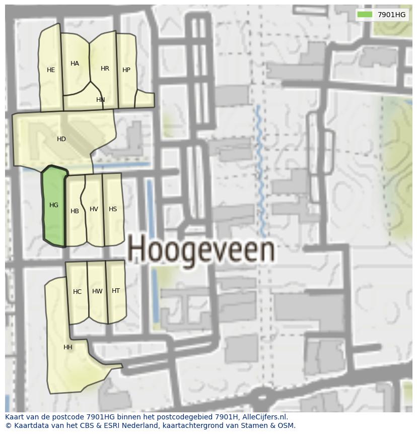 Afbeelding van het postcodegebied 7901 HG op de kaart.