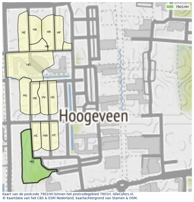 Afbeelding van het postcodegebied 7901 HH op de kaart.