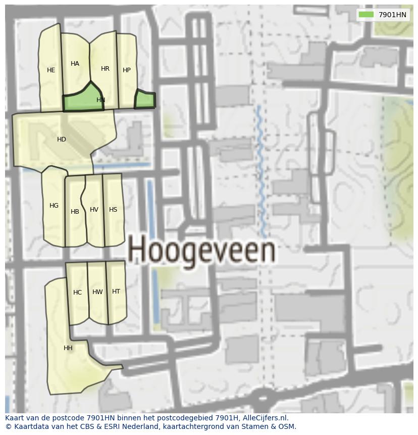 Afbeelding van het postcodegebied 7901 HN op de kaart.