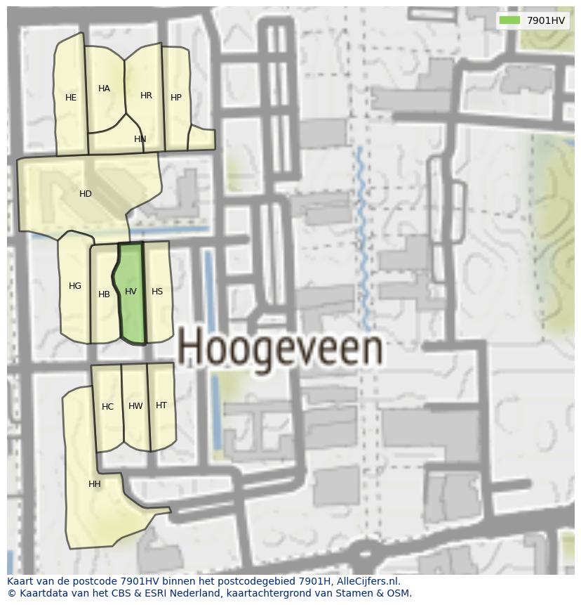 Afbeelding van het postcodegebied 7901 HV op de kaart.