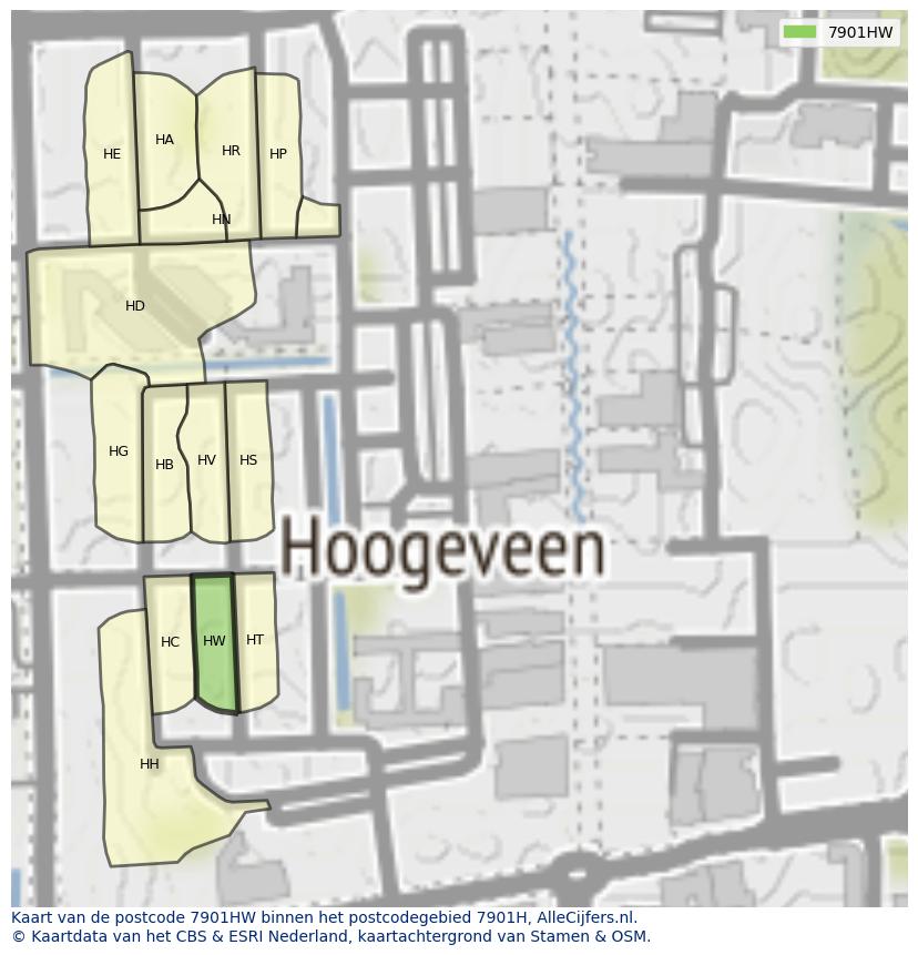 Afbeelding van het postcodegebied 7901 HW op de kaart.