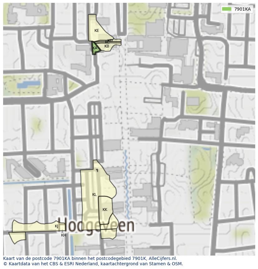 Afbeelding van het postcodegebied 7901 KA op de kaart.
