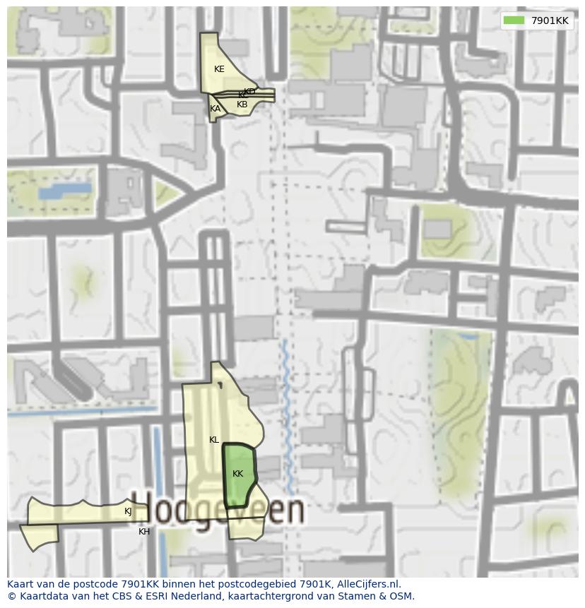Afbeelding van het postcodegebied 7901 KK op de kaart.