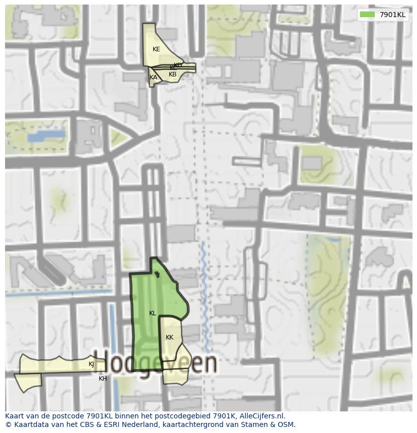 Afbeelding van het postcodegebied 7901 KL op de kaart.